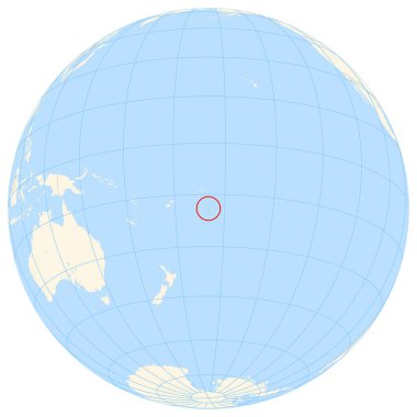 Yer bulucu harita Niue 'nun okyanustaki yerini gösteriyor. Ülke kırmızı bir çokgenle vurgulanıyor. Küçük ülkeler de kırmızı daire ile işaretlenmiştir. Harita sarı kara bölgelerini, mavi denizi, eyalet sınırlarını ve mavi çizgileri gösteriyor. Lab yok.