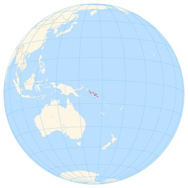 Yer bulucu harita Avustralya 'daki Solomon Adaları' nın yerini gösteriyor. Ülke kırmızı bir çokgenle vurgulanıyor. Küçük ülkeler de kırmızı daire ile işaretlenmiştir. Harita sarı alanları, mavi denizi, eyalet sınırlarını ve mavi ızgarayı gösteriyor.