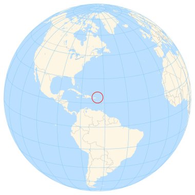 Locator map showing the location of the country British Virgin Islands in North America. The country is highlighted with a red polygon. Small countries are also marked with a red circle. 