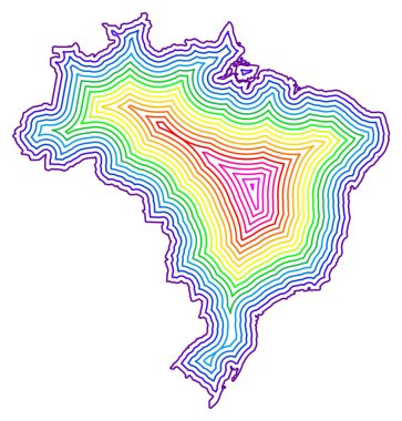 Abstract map of Brazil showing the country with concentric rings in rainbow colors. Made with Natural Earth. clipart