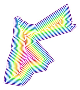 Ürdün 'ün soyut haritası ülkeyi gökkuşağı renklerinde eşmerkezli halkalarla gösteriyor. Doğal Dünya ile Yapıldı.