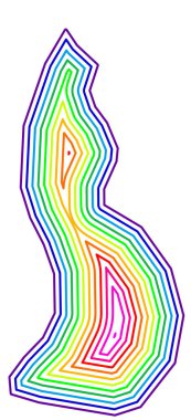 Lihtenştayn 'ın soyut haritası ülkeyi gökkuşağı renklerinde eş merkezli halkalarla gösteriyor. Doğal Dünya ile Yapıldı.