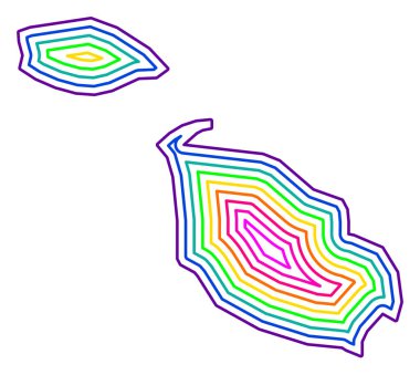 Malta 'nın soyut haritası ülkeyi gökkuşağı renklerinde eşmerkezli halkalarla gösteriyor. Doğal Dünya ile Yapıldı.