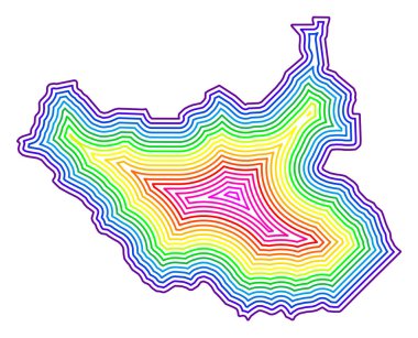 Abstract map of South Sudan showing the country with concentric rings in rainbow colors. Made with Natural Earth. clipart