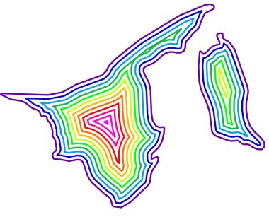 Brunei 'nin soyut haritası ülkeyi gökkuşağı renklerinde eşmerkezli halkalarla gösteriyor. Doğal Dünya ile Yapıldı.