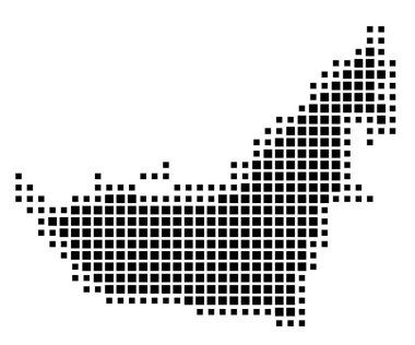 Birleşik Arap Emirlikleri 'nin soyut haritası ülkeyi siyah beyaz kareler şeklinde gösteriyor.