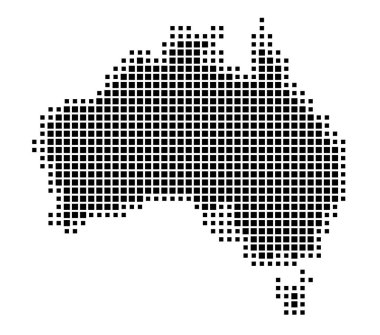 Avustralya 'nın soyut haritası ülkeyi siyah beyaz karelerden oluşan bir şablon ile gösteriyor