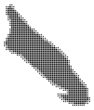 Aruba 'nın soyut haritası ülkeyi siyah ve beyaz karelerden oluşan bir şablonla gösteriyor