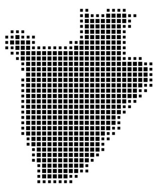 Burundi 'nin soyut haritası, ülkeyi siyah beyaz kareler şeklinde gösteriyor.