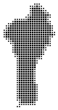 Benin 'in soyut haritası ülkeyi siyah beyaz karelerden oluşan bir şablon ile gösteriyor