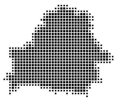 Belarus 'un soyut haritası ülkeyi siyah beyaz karelerden oluşan bir şablon ile gösteriyor