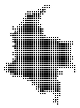 Kolombiya 'nın soyut haritası ülkeyi siyah beyaz karelerden oluşan bir şablonla gösteriyor.