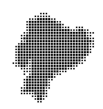 Ekvador 'un soyut haritası ülkeyi siyah ve beyaz kareler şeklinde gösteriyor