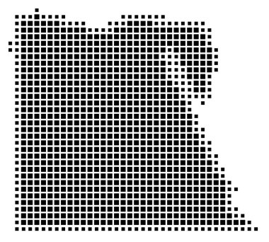 Mısır 'ın soyut haritası ülkeyi siyah beyaz karelerden oluşan bir şablon ile gösteriyor