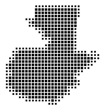 Guatemala 'nın soyut haritası, ülkeyi siyah beyaz kareler şeklinde gösteriyor.