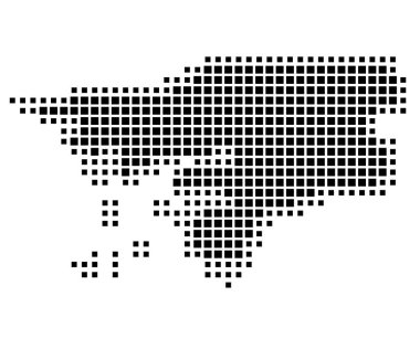 Gine-Bissau 'nun soyut haritası ülkeyi siyah-beyaz kareler şeklinde gösteriyor.