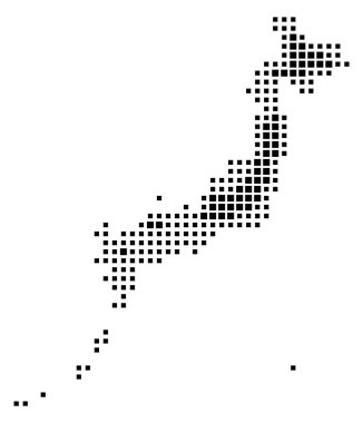 Japonya 'nın soyut haritası ülkeyi siyah beyaz kareler şeklinde gösteriyor.