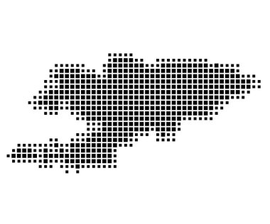 Kırgızistan 'ın soyut haritası ülkeyi siyah beyaz kareler şeklinde gösteriyor