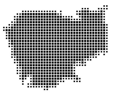 Kamboçya 'nın soyut haritası ülkeyi siyah beyaz karelerden oluşan bir şablonla gösteriyor