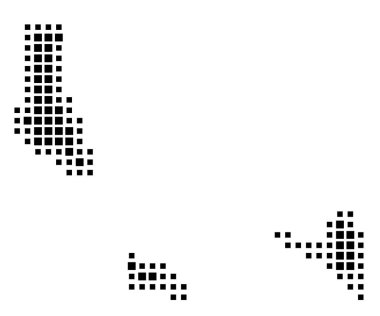 Comoros 'un soyut haritası ülkeyi siyah beyaz kareler şeklinde gösteriyor.