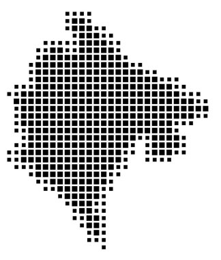 Karadağ 'ın soyut haritası ülkeyi siyah beyaz karelerden oluşan bir şablonla gösteriyor