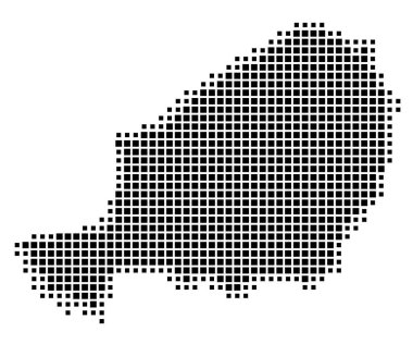 Nijer 'in soyut haritası, ülkeyi siyah beyaz kareler şeklinde gösteriyor.