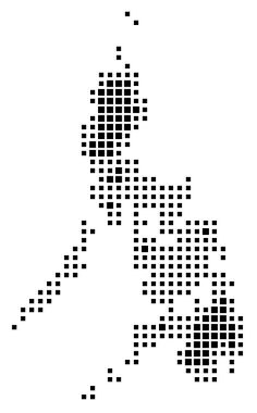 Filipinler 'in soyut haritası, ülkeyi siyah beyaz kareler şeklinde gösteriyor.