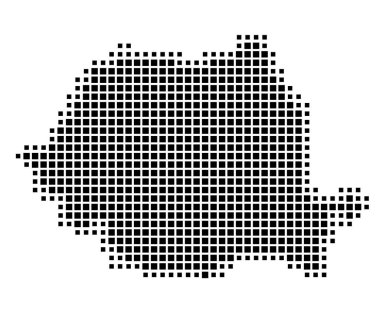 Romanya 'nın soyut haritası ülkeyi siyah beyaz karelerden oluşan bir şablonla gösteriyor