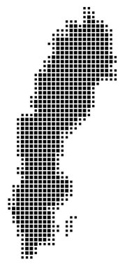 İsveç 'in soyut haritası ülkeyi siyah beyaz karelerden oluşan bir şablon ile gösteriyor