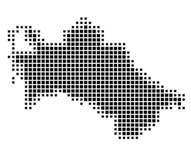 Türkmenistan 'ın soyut haritası ülkeyi siyah beyaz karelerden oluşan bir şablonla gösteriyor