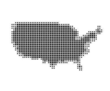 Amerika Birleşik Devletleri 'nin soyut haritası ülkeyi siyah beyaz karelerden oluşan bir şablonla gösteriyor.