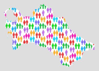 Türkmenistan haritası renkli cinsiyet simgeleriyle aile çeşitliliğini gösteriyor