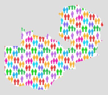 Renkli cinsiyet simgeleriyle aile çeşitliliğini gösteren Zambiya haritası