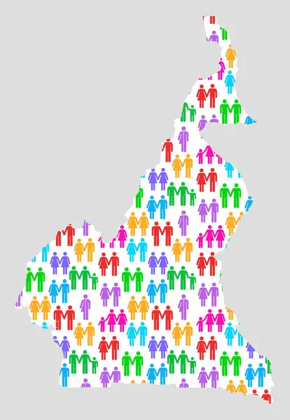 stock image Map of Cameroon showing familiy diversity with colorful gender icons