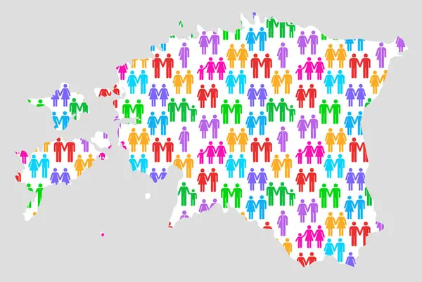 stock image Map of Estonia showing familiy diversity with colorful gender icons