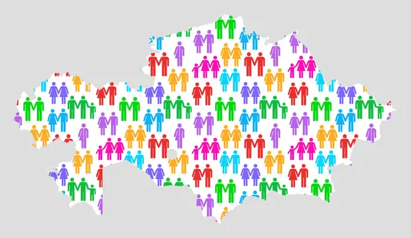 stock image Map of Kazakhstan showing familiy diversity with colorful gender icons