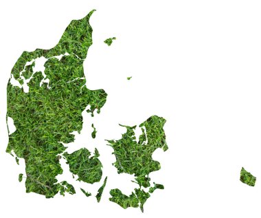 Map of Denmark showing the country with a lawn soccer field from grass. Team of the UEFA European Football Championship 2024.