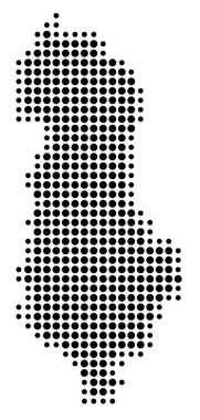 Arnavutluk 'un soyut haritası ülkenin alanını siyah daireler şeklinde gösteriyor