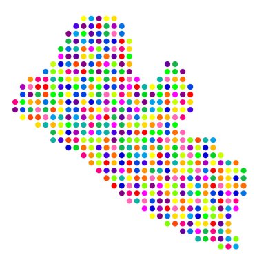 Liberya 'nın soyut haritası ülkenin rengarenk dairelerle çevrili alanını gösteriyor