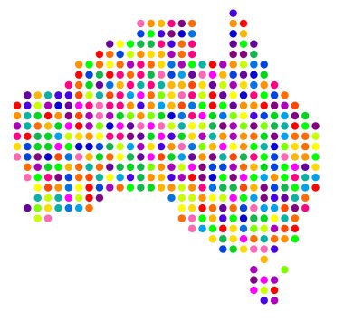 Avustralya 'nın soyut haritası rengarenk daireler çizerek ülkenin alanını gösteriyor