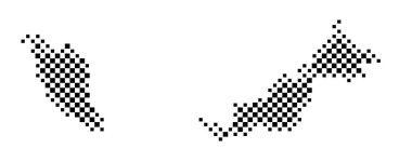 Malezya 'nın soyut haritası ülkeyi satranç tahtası gibi siyah beyaz karelerden oluşan bir şablonla gösteriyor