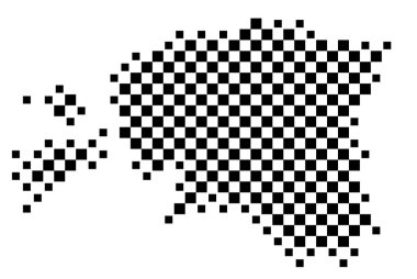 Estonya 'nın soyut haritası ülkeyi satranç tahtası gibi siyah beyaz karelerden oluşan bir şablonla gösteriyor