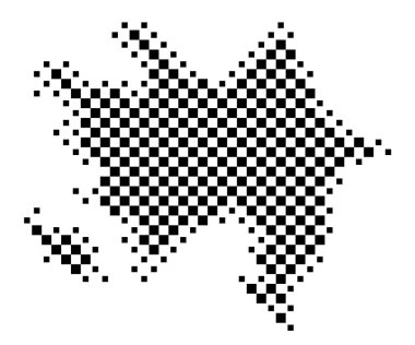 Azerbaycan 'ın soyut haritası ülkeyi satranç tahtası gibi siyah beyaz kareler şeklinde gösteriyor.