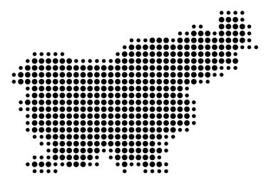 Slovenya 'nın soyut haritası ülkenin alanını siyah daireler şeklinde gösteriyor