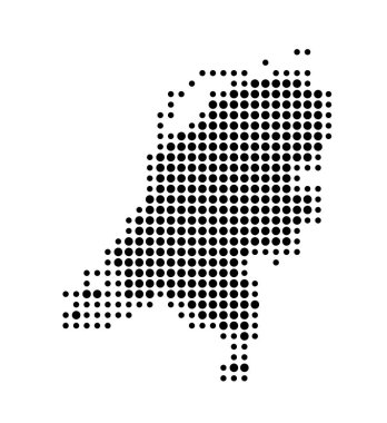 Hollanda 'nın soyut haritası, siyah daireler çizerek ülkenin alanını gösteriyor.