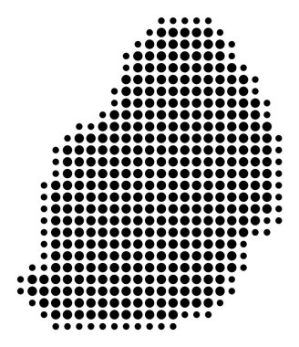 Mauritius 'un soyut haritası, siyah daireler çizerek ülkenin alanını gösteriyor.