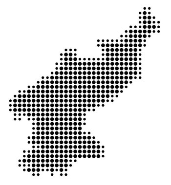 Kuzey Kore 'nin soyut haritası, siyah daireler çizerek ülkenin alanını gösteriyor.