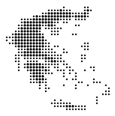 Yunanistan 'ın soyut haritası ülkenin alanını siyah daireler şeklinde gösteriyor