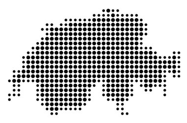 İsviçre 'nin soyut haritası, siyah daireler çizerek ülkenin alanını gösteriyor.