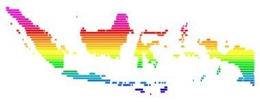 Endonezya 'nın soyut haritası ülkeyi gökkuşağı renklerinde yatay paralel çizgilerle gösteriyor